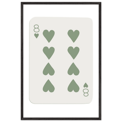 Minimalist Eight of Hearts Poker Card Print - Mounted Framed Poster Art, Eco-Friendly Wood Frame in Sage Green - Vibrantwalls