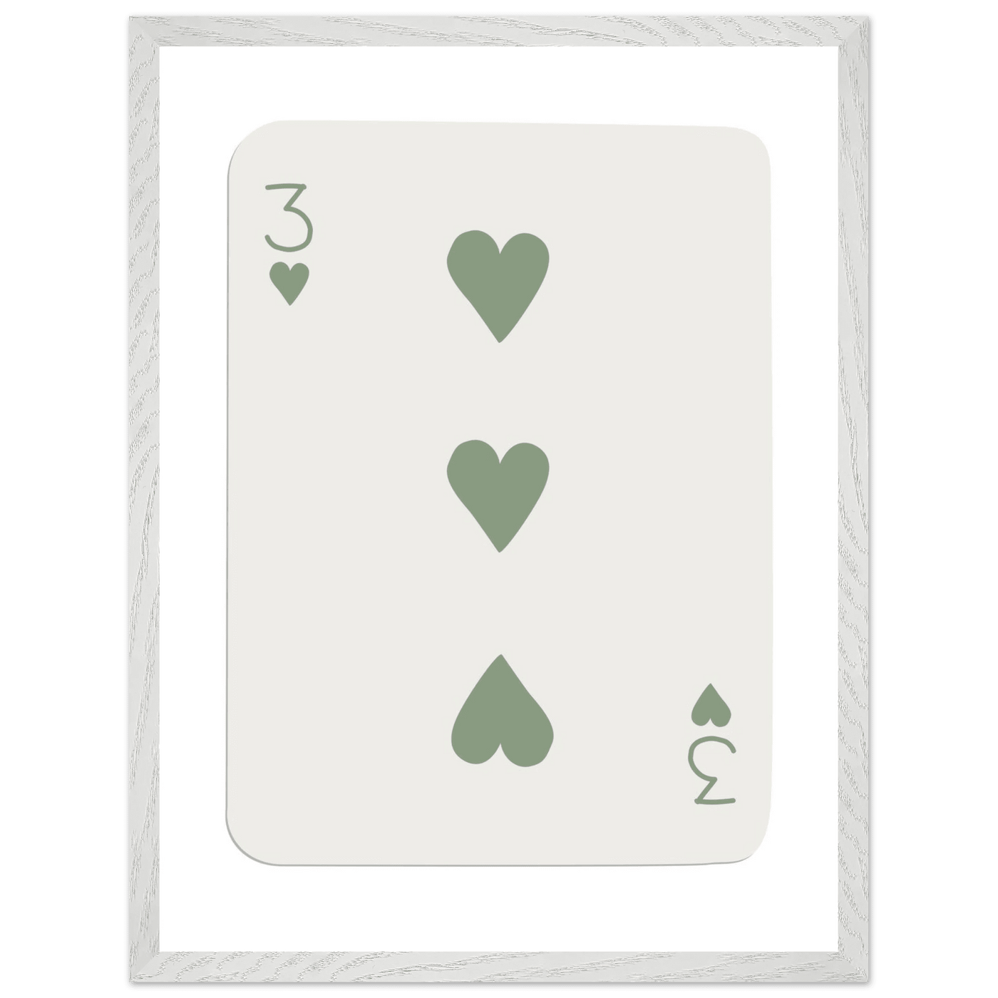 Minimalist Three of Hearts Poker Card Print - Mounted & Framed Eco-Friendly Wall Art for Modern Decor - Vibrantwalls