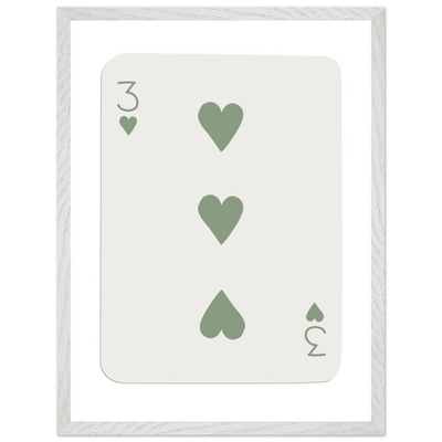 Minimalist Three of Hearts Poker Card Print - Mounted & Framed Eco-Friendly Wall Art for Modern Decor - Vibrantwalls