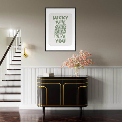 Lucky You Poker Card Print - Queen of Hearts Framed Art - Eco-Friendly Wood Frame - Vibrantwalls