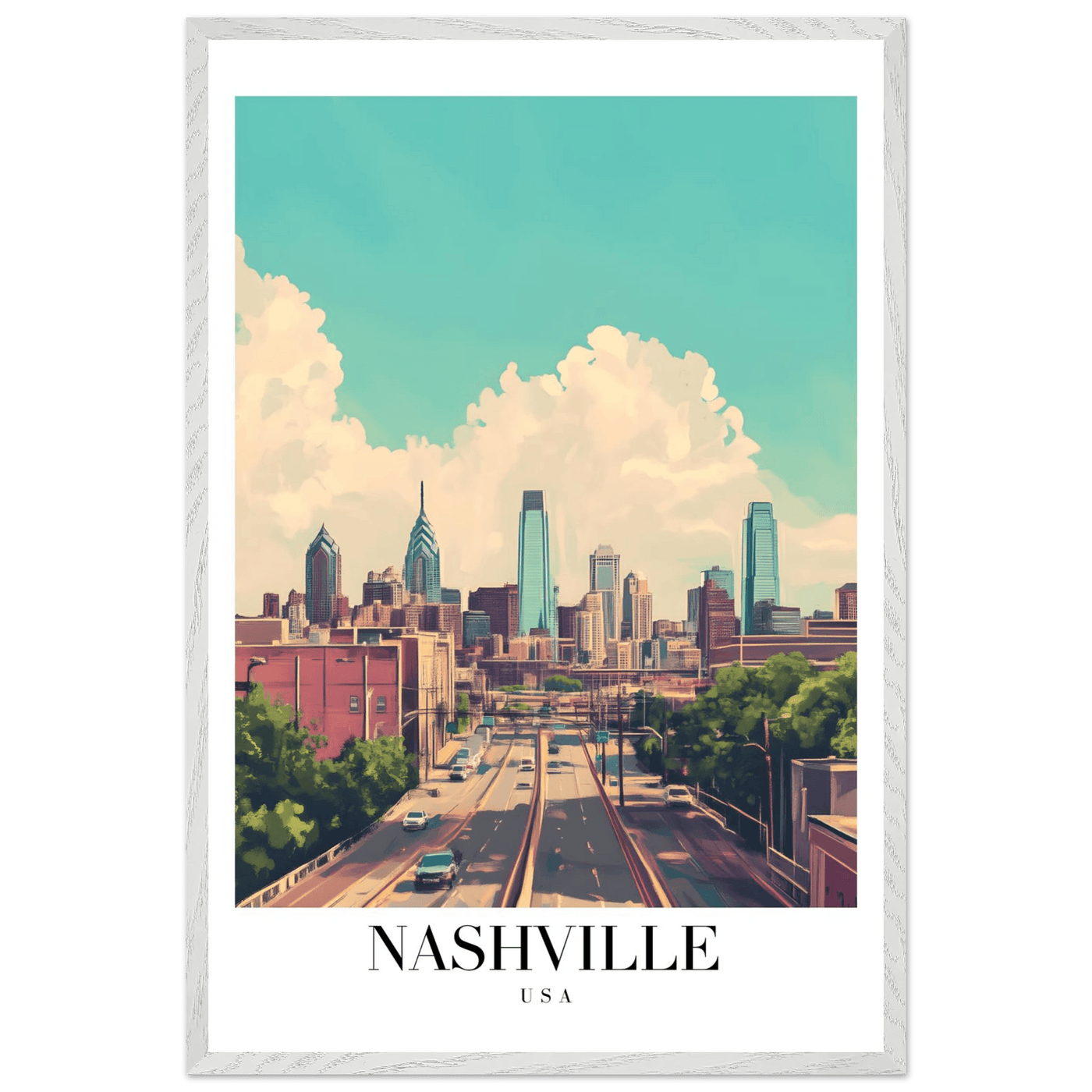 Nashville USA Framed Poster – Vibrant Urban Wall Art with Wooden Frame - Vibrantwalls