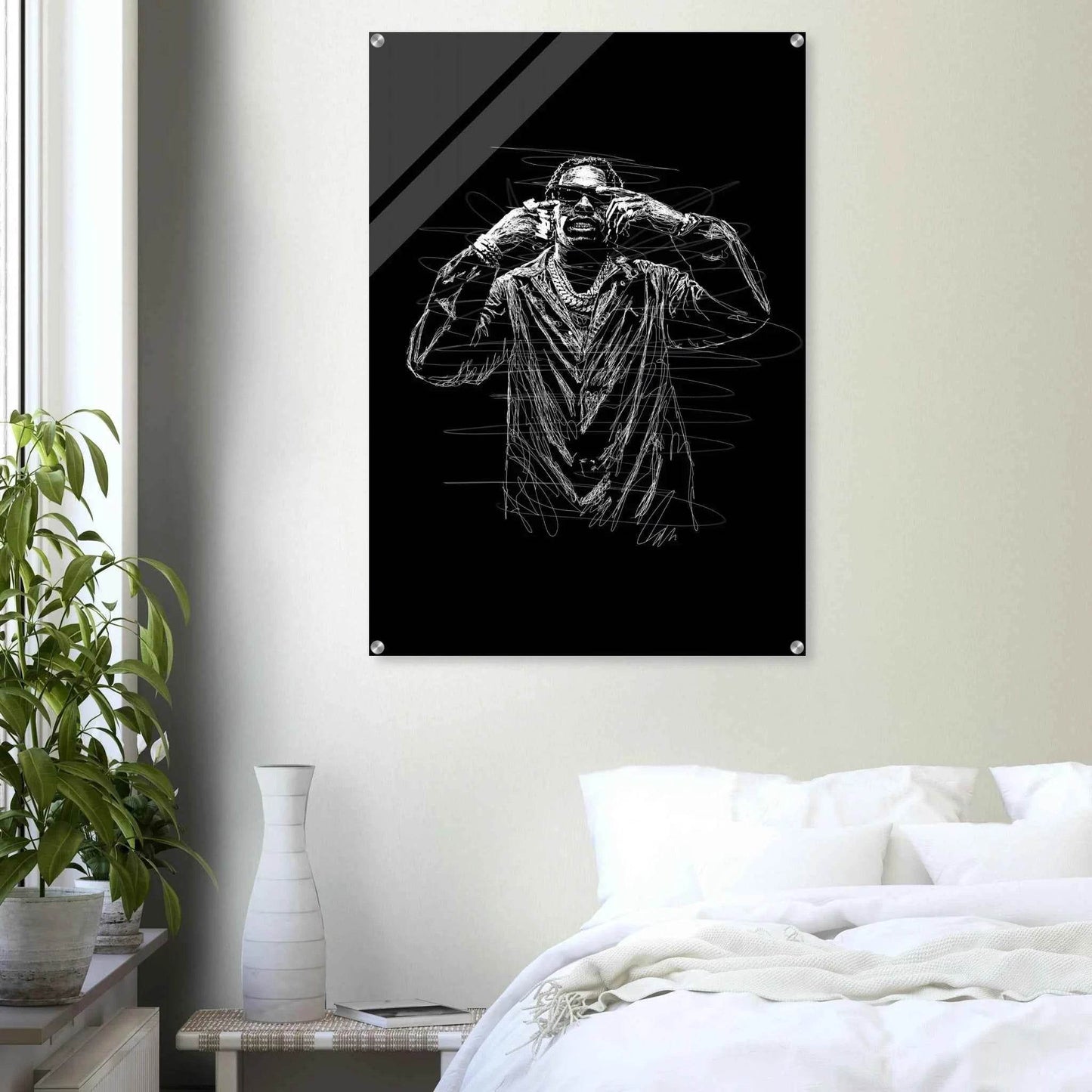 Rapper Sketch Art Acrylic Print - Bold Monochrome Modern Wall Decor for Trendy Spaces - Vibrantwalls
