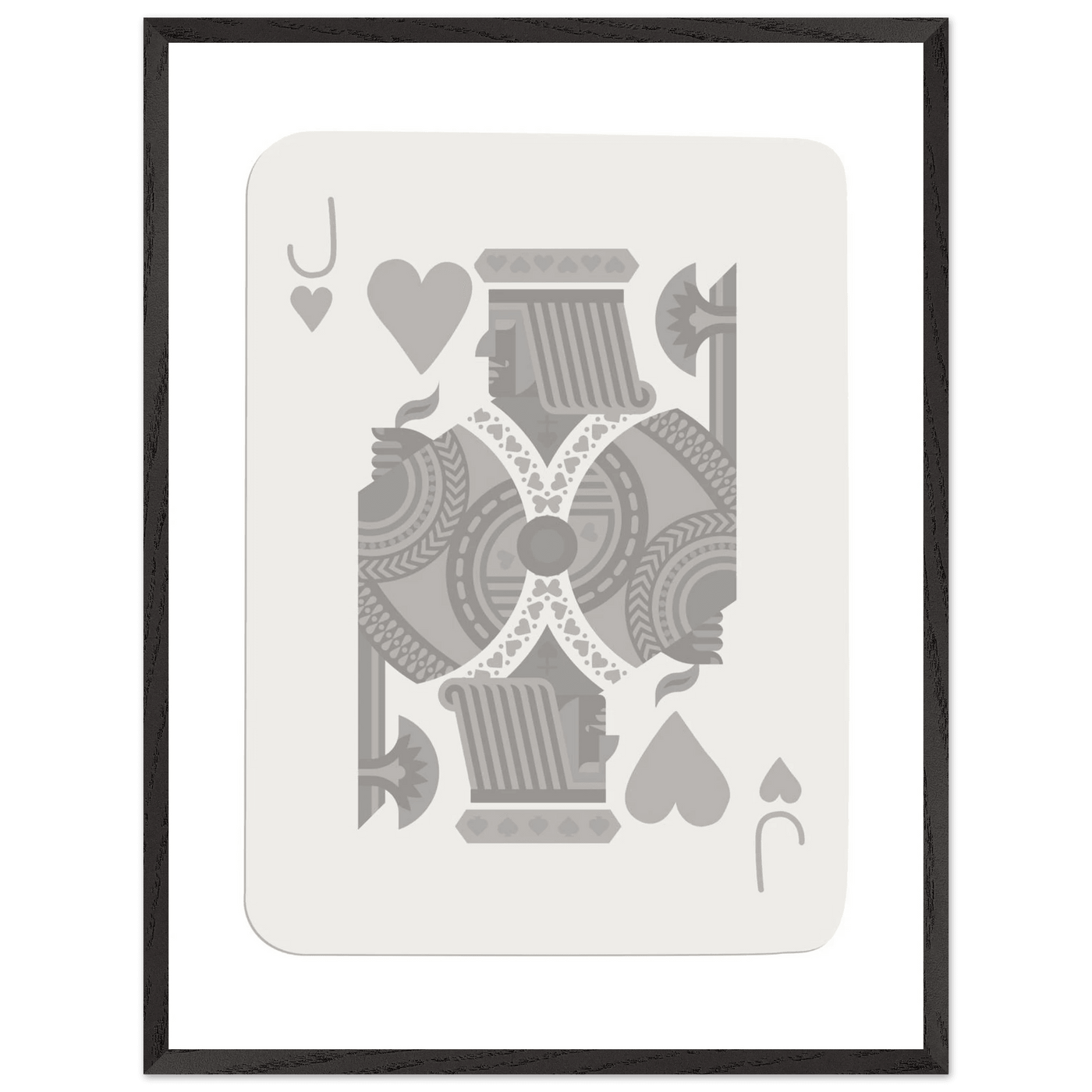 Jack of Hearts Poker Card Print - Minimalist Grey & White Art - Framed Poster, Eco-Friendly Wood - Vibrantwalls