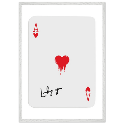 Lucky You Ace of Hearts Poker Card Print - Dripping Heart Art Poster, Eco-Friendly Wood Frame - Vibrantwalls
