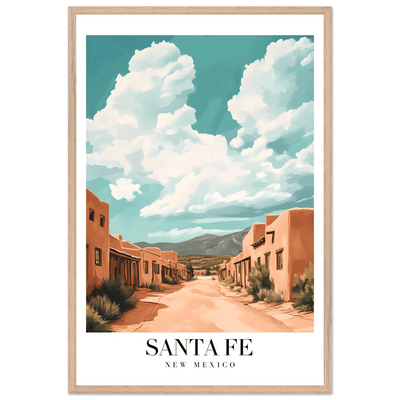 Santa Fe New Mexico Framed Poster – Vintage Southwest Wall Art with Wooden Frame - Vibrantwalls