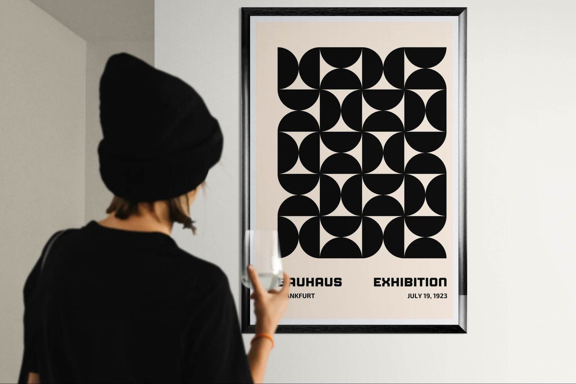 Bauhaus Black Beige Geometric Movement Design Poster Wall Art - Vibrantwalls
