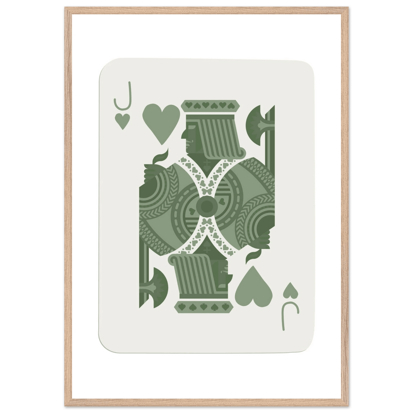 Minimalist Jack of Hearts Poker Card Print - Mounted Framed Eco-Friendly Art with Wood Frame - Vibrantwalls