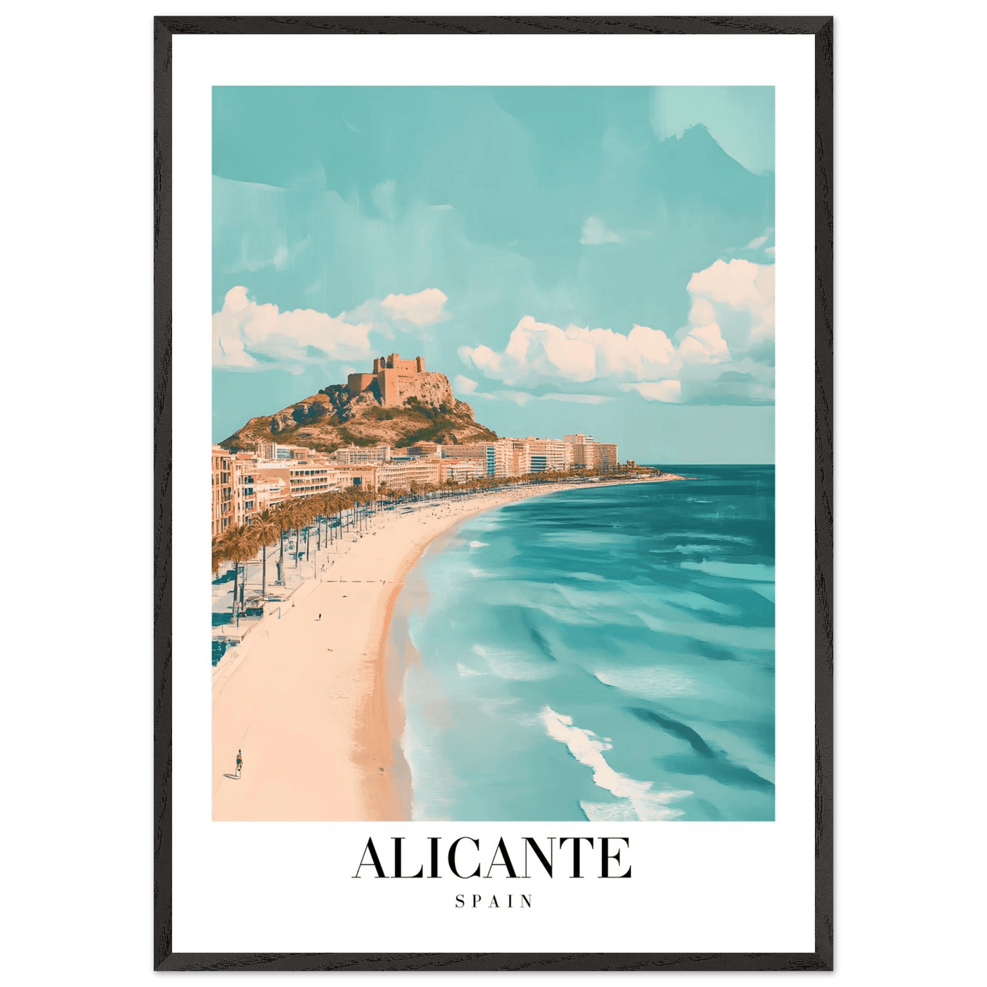 Alicante Spain Framed Poster – Vintage Coastal Wall Art with Azure Blues & Sandy Hues - Vibrantwalls