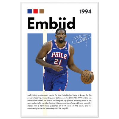 Joel Embiid The Process 76ers Framed Poster 60x90 cm 24x36″ White frame Vibrantwalls