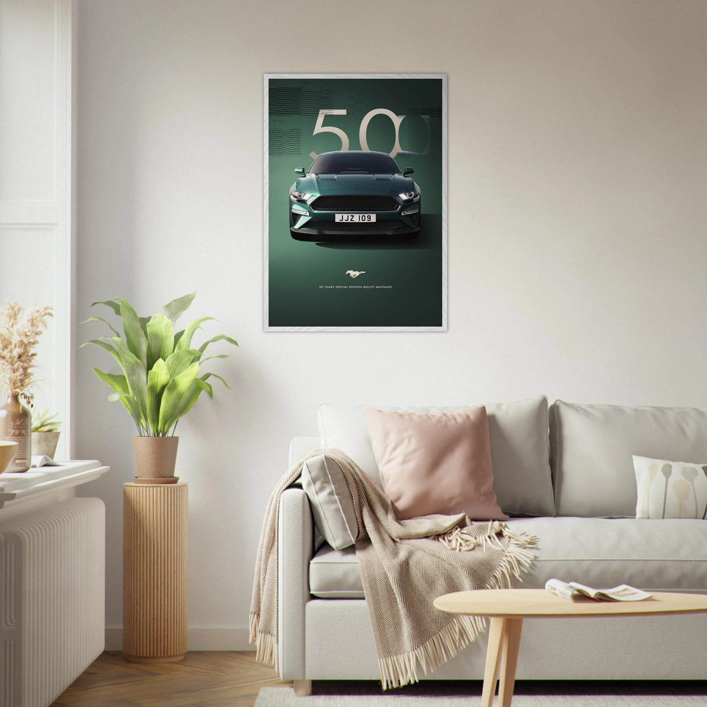1968 Bullitt Mustang GT - 50th Anniversary Framed Poster | Iconic Dark Highland Green, Ready-to-Hang Wall Art - Vibrantwalls