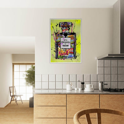 Coco Chanel No. 5 Graffiti Art Print - Vibrant Street Style Perfume Bottle Framed Wall Art - Vibrantwalls
