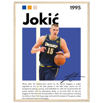 Nikola Jokic Joker Nuggets Minimalist Art Print 45x60 cm 18x24″ Wood frame Vibrantwalls