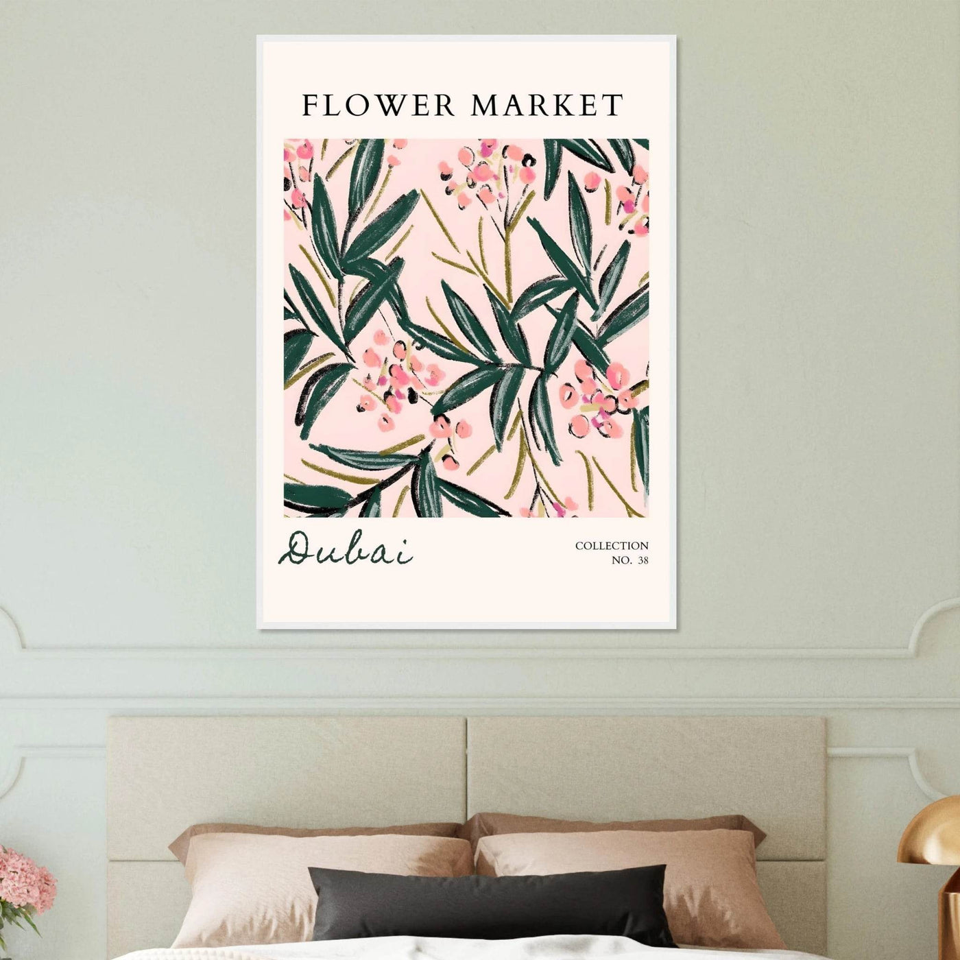 Dubai Flower Market Art Print – Blush Pink & Emerald Green Botanical Framed Poster | Ready-to-Hang - Vibrantwalls