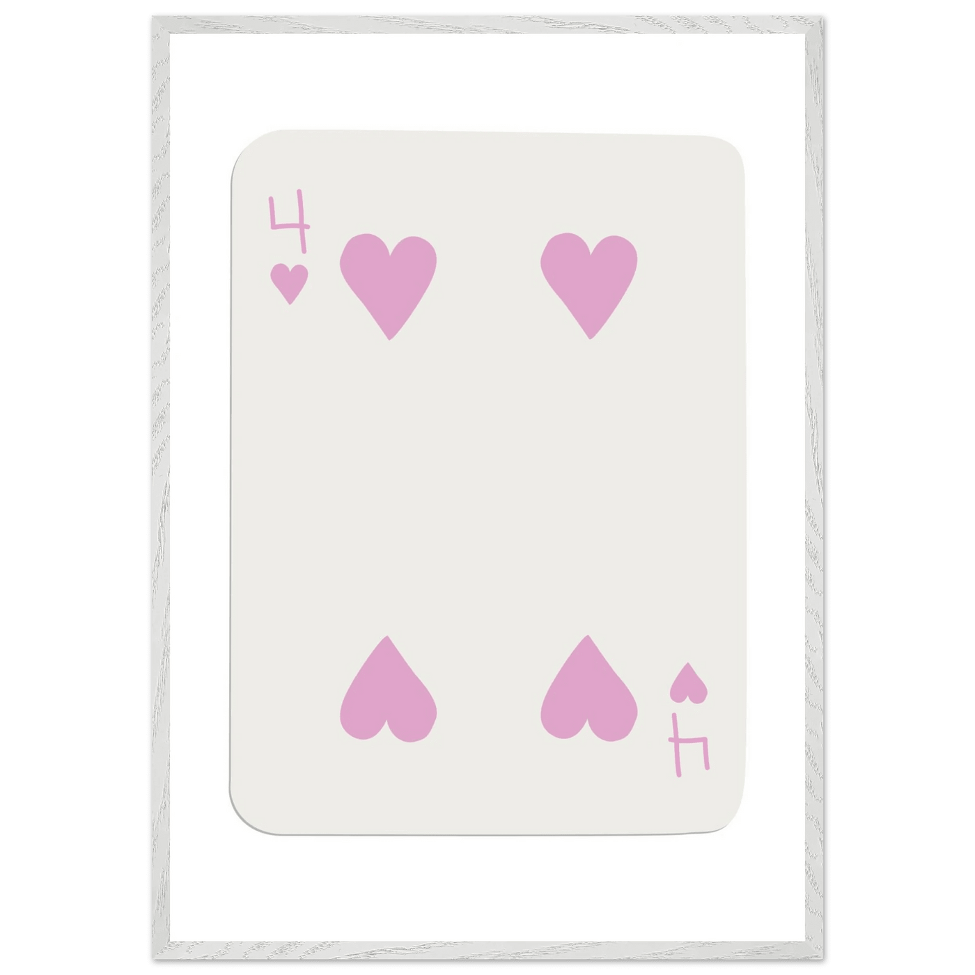 Four of Hearts Pastel Pink - Mounted Framed Poker Card Art, Eco-Friendly Wood Frame in Custom Sizes - Vibrantwalls