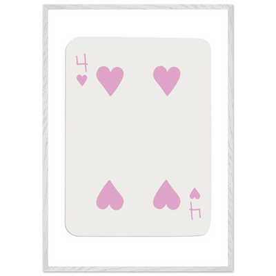 Four of Hearts Pastel Pink - Mounted Framed Poker Card Art, Eco-Friendly Wood Frame in Custom Sizes - Vibrantwalls