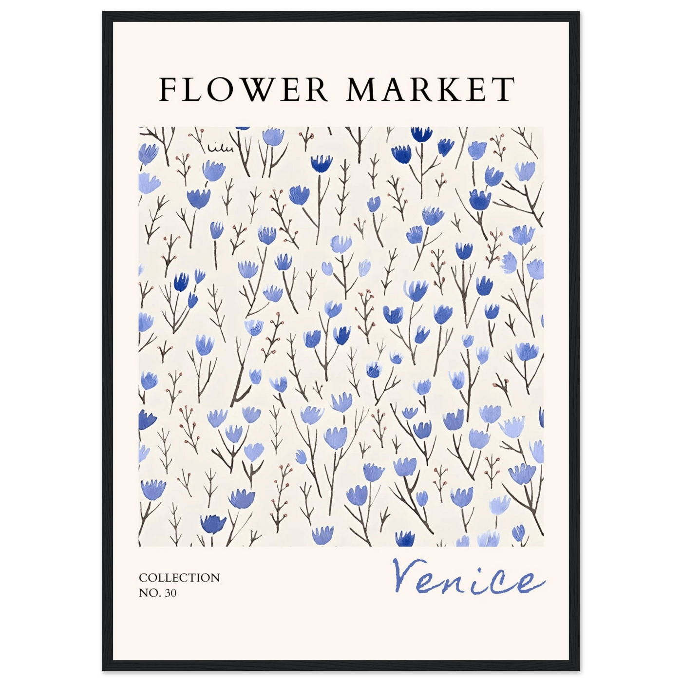 Venice Flower Market Framed Poster – Serene Blue Floral Art Print | Ready-to-Hang Wall Decor - Vibrantwalls