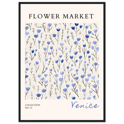 Venice Flower Market Framed Poster – Serene Blue Floral Art Print | Ready-to-Hang Wall Decor - Vibrantwalls
