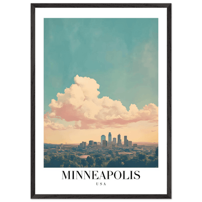 Minneapolis USA Framed Poster – Pastel Dream Sky Vintage Cityscape Art with Premium Wooden Frame - Vibrantwalls
