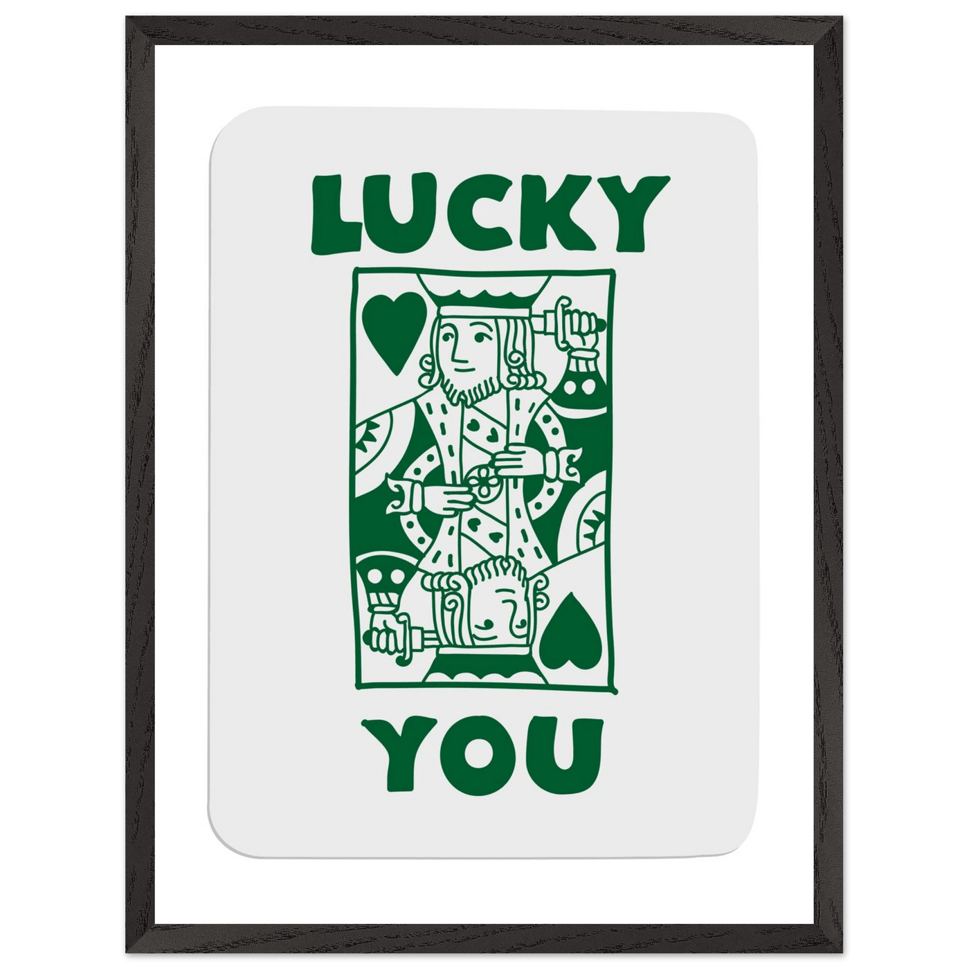 Lucky You Poker King of Hearts Print - Mounted Eco-Friendly Framed Poster Art in Dark Green - Vibrantwalls