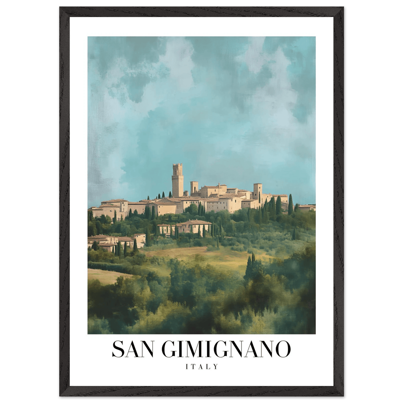 San Gimignano Italy Framed Poster – Vintage Tuscan Countryside Wall Art with Wooden Frame - Vibrantwalls