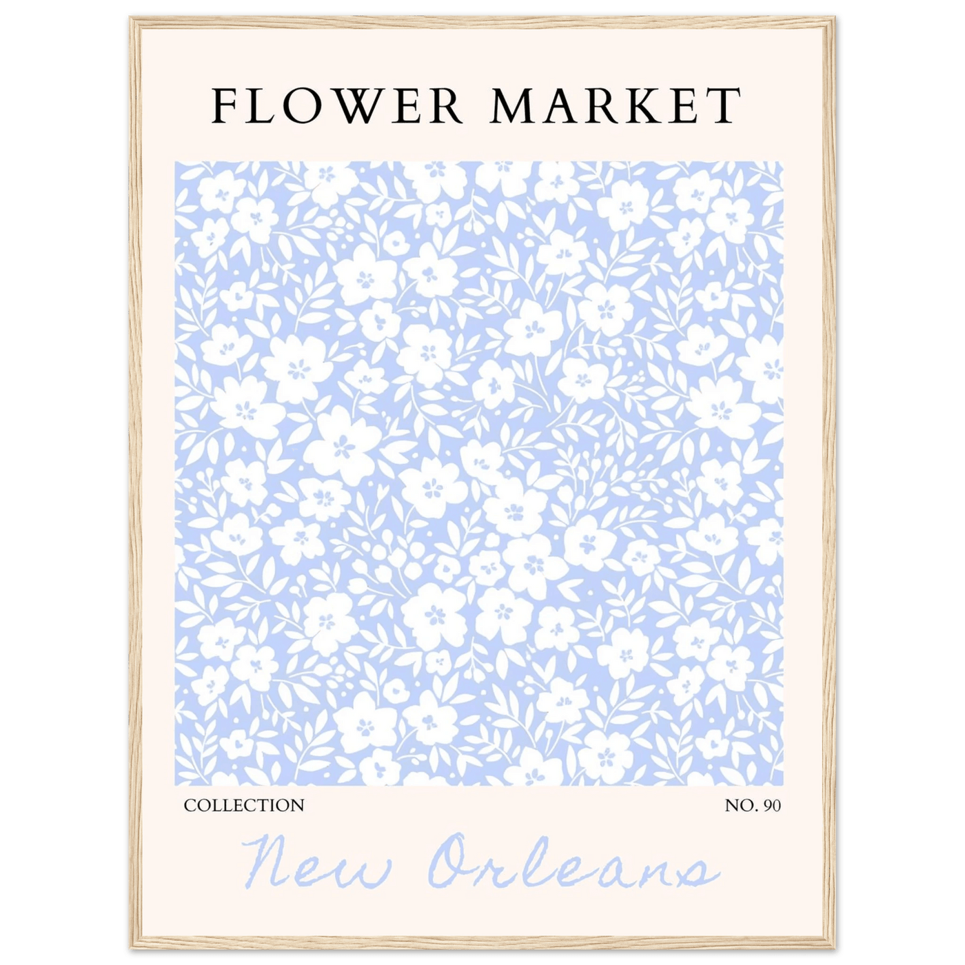 Flower Market New Orleans – Chic Periwinkle Floral Framed Poster | Ready-to-Hang Wall Art - Vibrantwalls