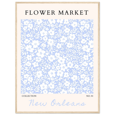 Flower Market New Orleans – Chic Periwinkle Floral Framed Poster | Ready-to-Hang Wall Art - Vibrantwalls