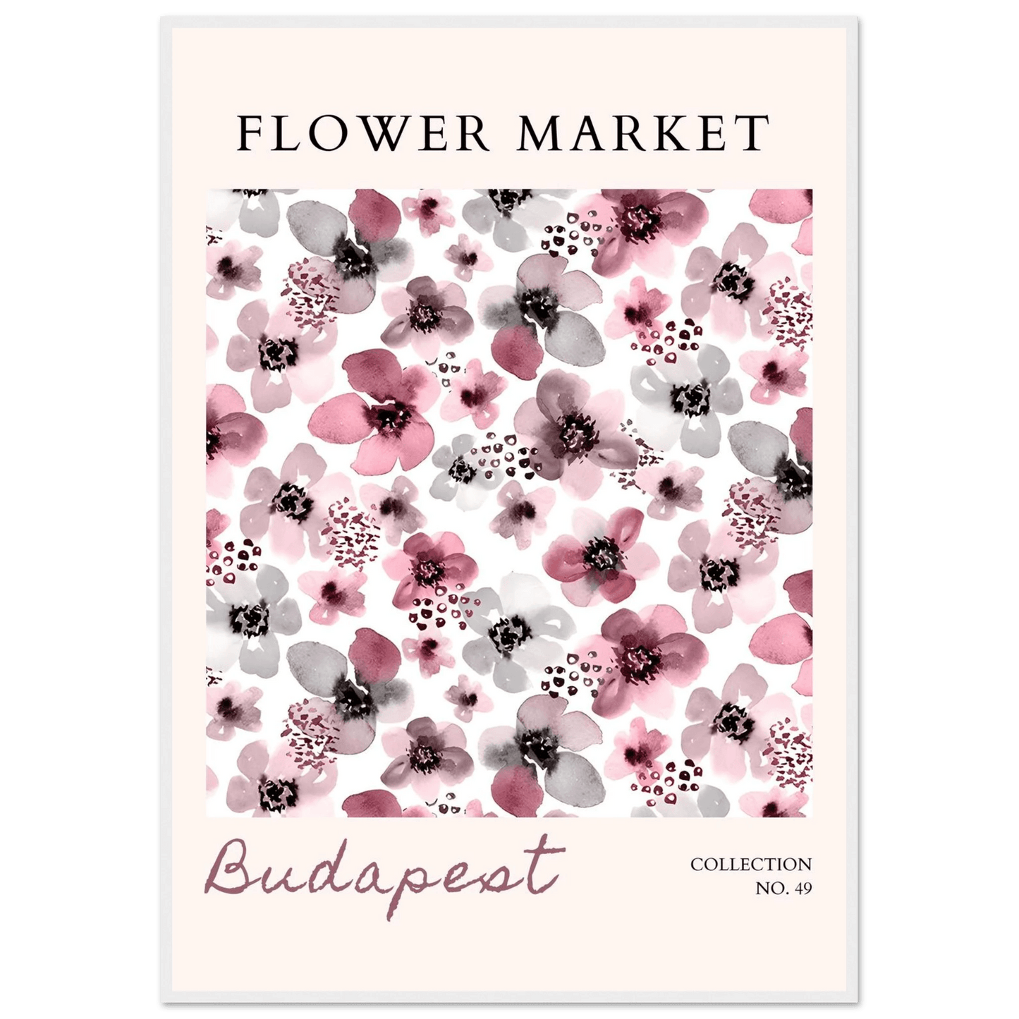 Budapest Flower Market Abstract Floral Framed Poster – Pink & Gray Watercolor Art Print | Ready-to-Hang - Vibrantwalls