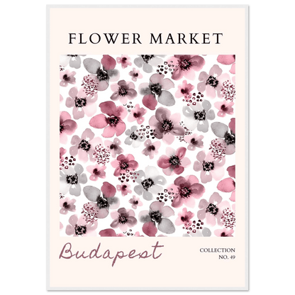 Budapest Flower Market Abstract Floral Framed Poster – Pink & Gray Watercolor Art Print | Ready-to-Hang - Vibrantwalls