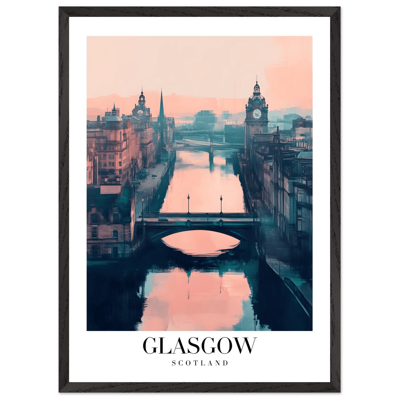 Glasgow Scotland Framed Poster – Atmospheric Cityscape Wall Art with Customizable Wooden Frame - Vibrantwalls
