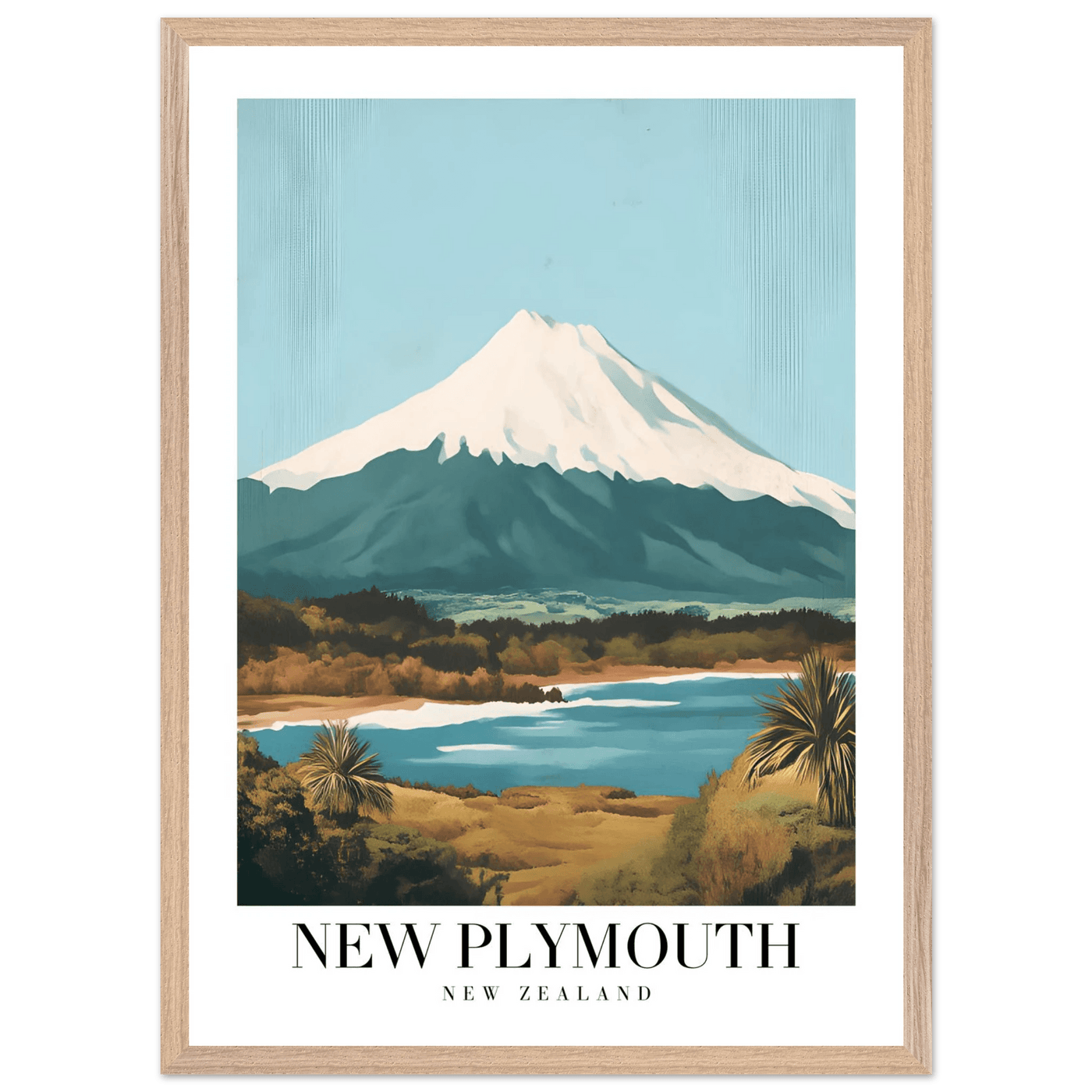 New Plymouth New Zealand Framed Poster – Vintage Mount Taranaki Travel Art - Vibrantwalls