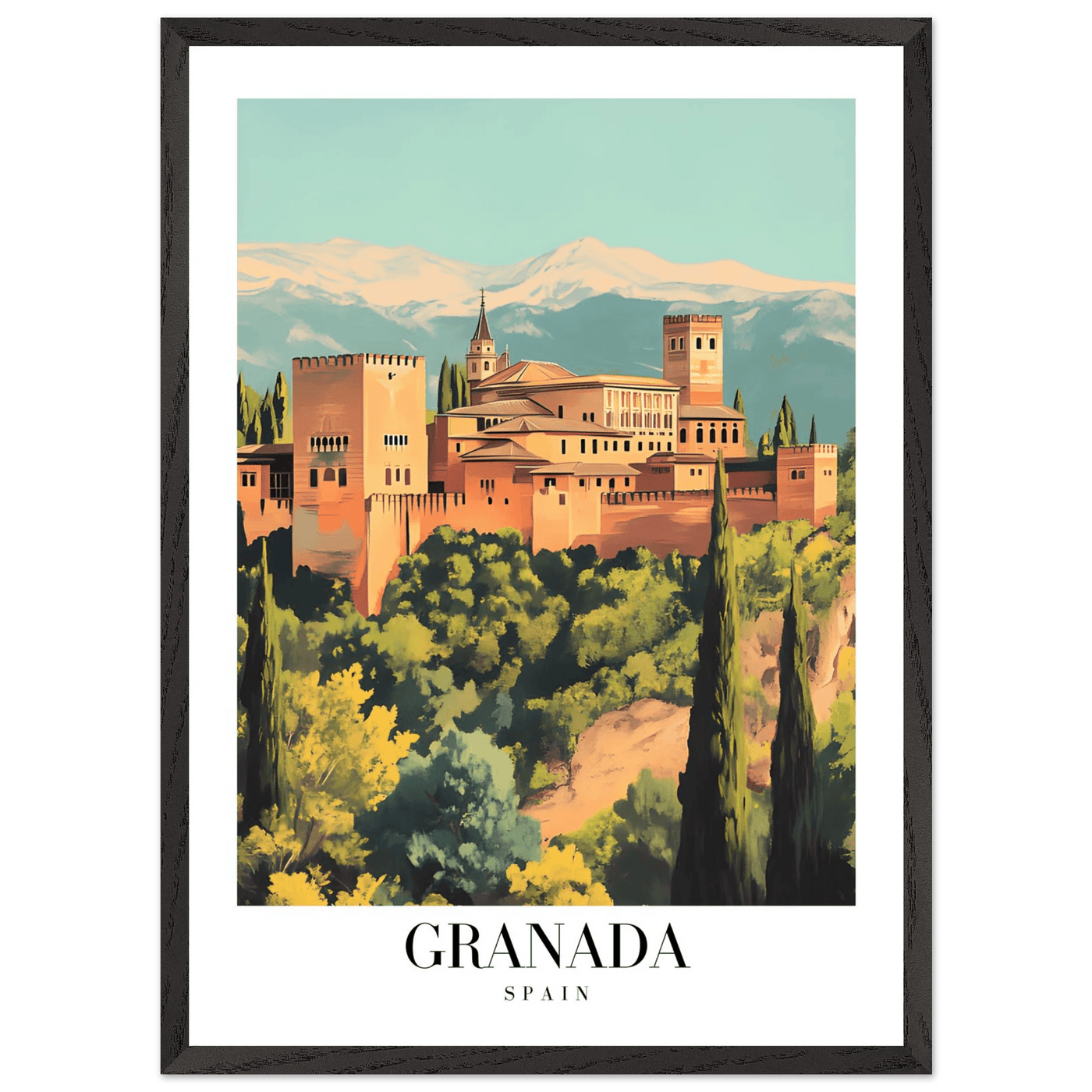 Granada Spain Framed Poster – Vintage Travel Wall Art with Wooden Frame - Vibrantwalls