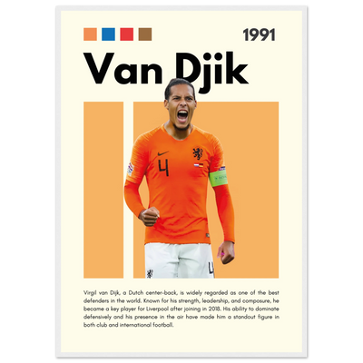 Virgil van Dijk Liverpool/Netherlands Football Framed Poster - Orange & Dynamic Sports Art Print A1 (59.4 x 84.1 cm) White frame Vibrantwalls