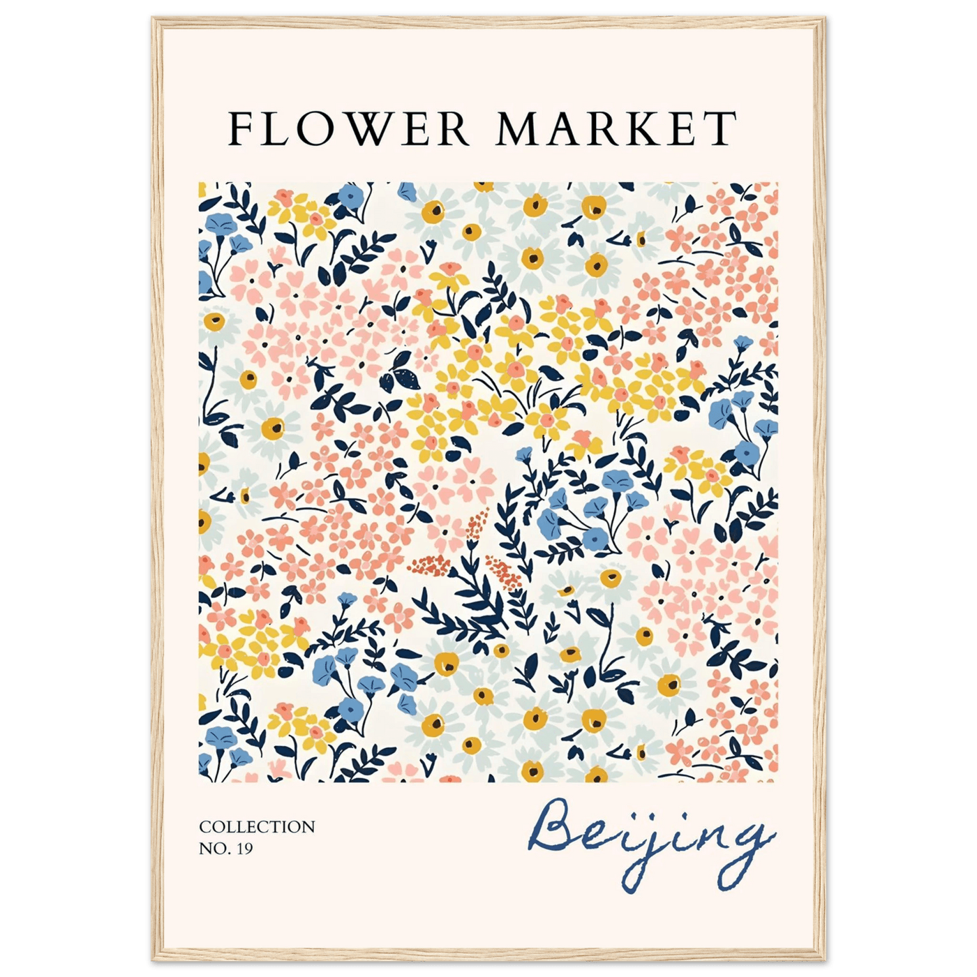 Flower Market Beijing Framed Poster – Whimsical Floral Art Print in Pastel Hues | Ready-to-Hang Wall Decor - Vibrantwalls