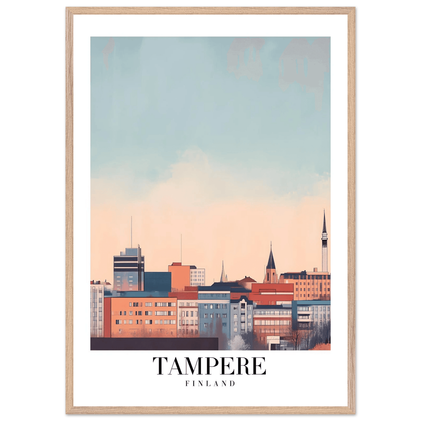 Tampere Finland Framed Poster – Modern Cityscape Wall Art with Customizable Wooden Frame - Vibrantwalls