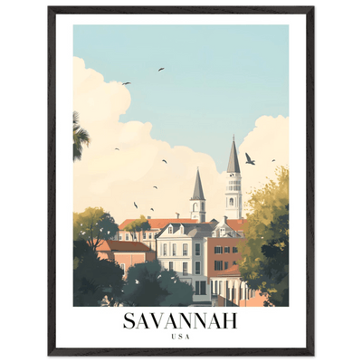 Savannah USA Framed Poster – Charming Cityscape Wall Art with Wooden Frame - Vibrantwalls