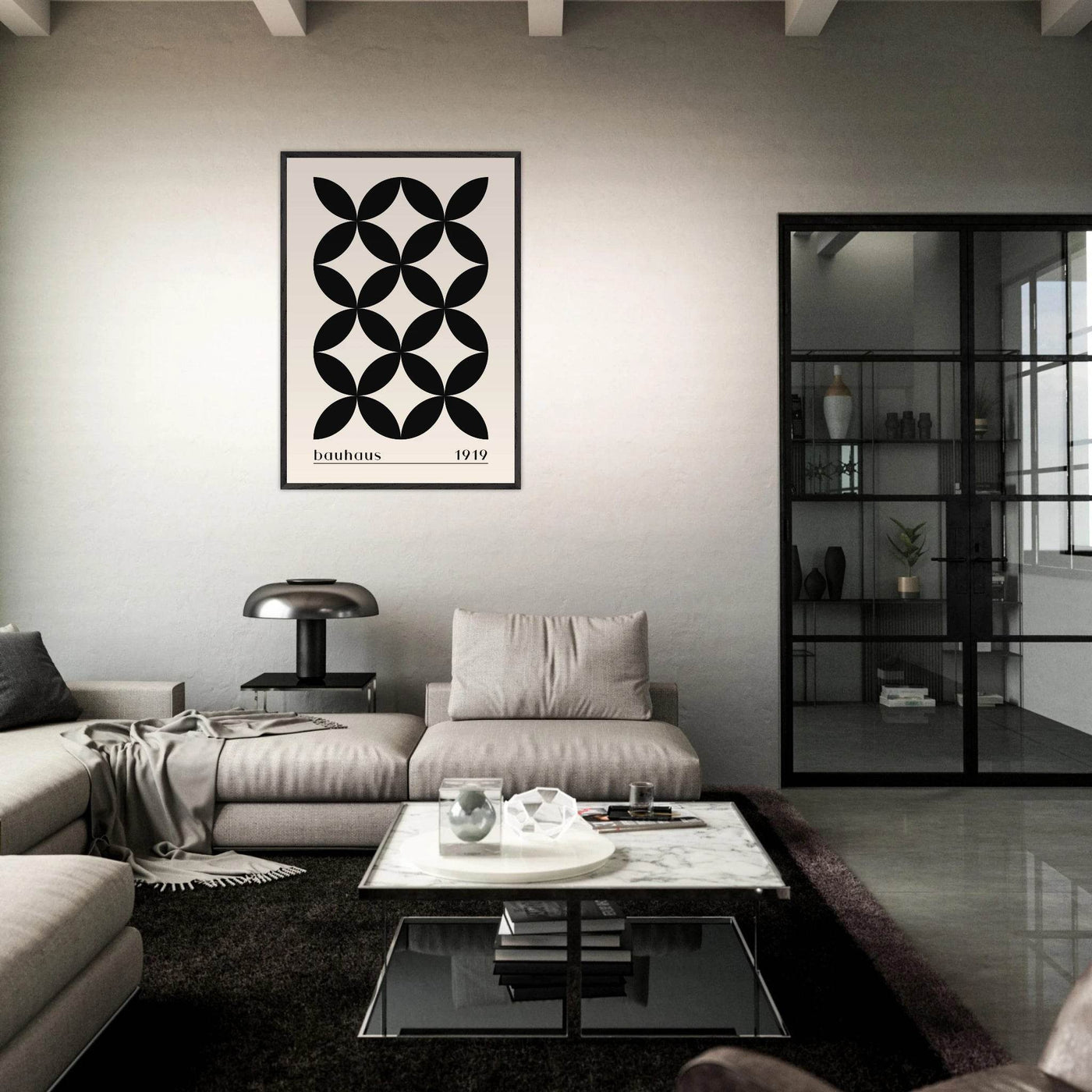 Bauhaus 1919 Black & Beige Circles - Vibrantwalls