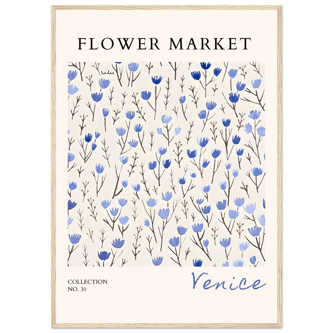 Venice Flower Market Framed Poster – Serene Blue Floral Art Print | Ready-to-Hang Wall Decor - Vibrantwalls