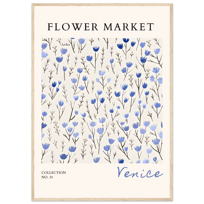Venice Flower Market Framed Poster – Serene Blue Floral Art Print | Ready-to-Hang Wall Decor - Vibrantwalls