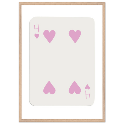 Four of Hearts Pastel Pink - Mounted Framed Poker Card Art, Eco-Friendly Wood Frame in Custom Sizes - Vibrantwalls