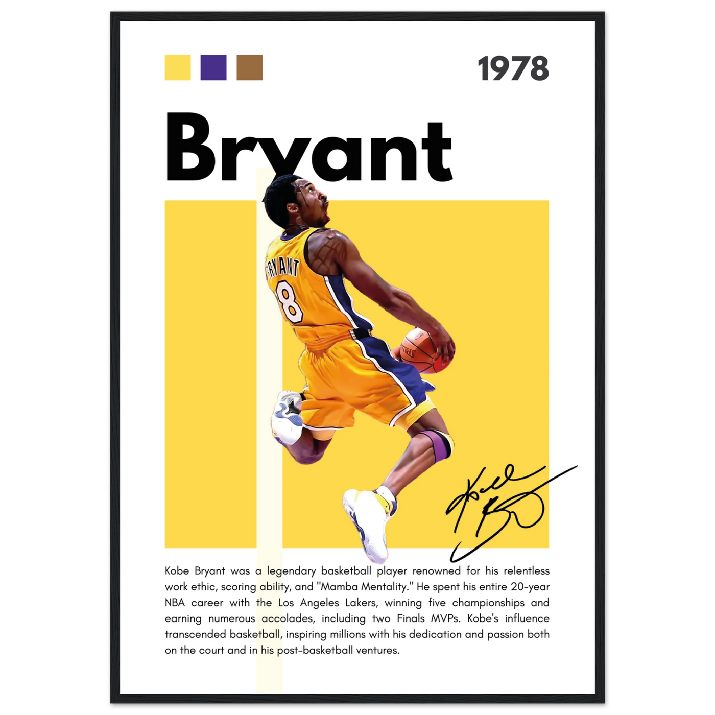 Kobe Bryant Number 24 Lakers Modern Print A1 (59.4 x 84.1 cm) Black frame Vibrantwalls