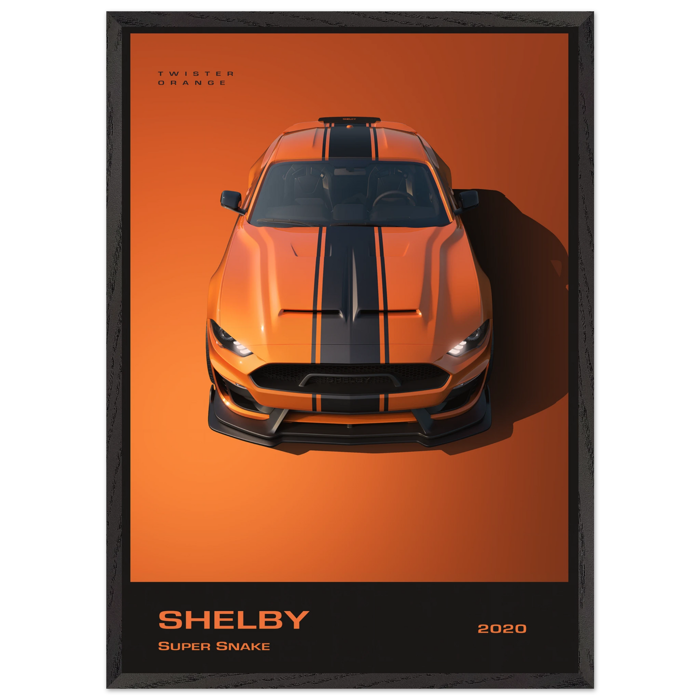 Shelby Super Snake 2020 "Twister Orange" Framed Poster | Modern Automotive Art, Ready-to-Hang Premium Quality A1 (59.4 x 84.1 cm) Black frame Vibrantwalls