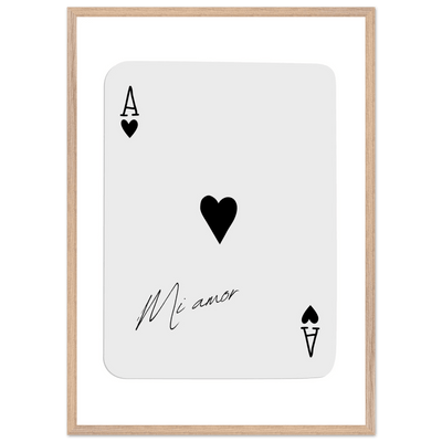 Mi Amor Ace of Hearts Framed Poster Art - Romantic Card Print with Eco-Friendly Wood Frame, Multiple Sizes & Colors - Vibrantwalls