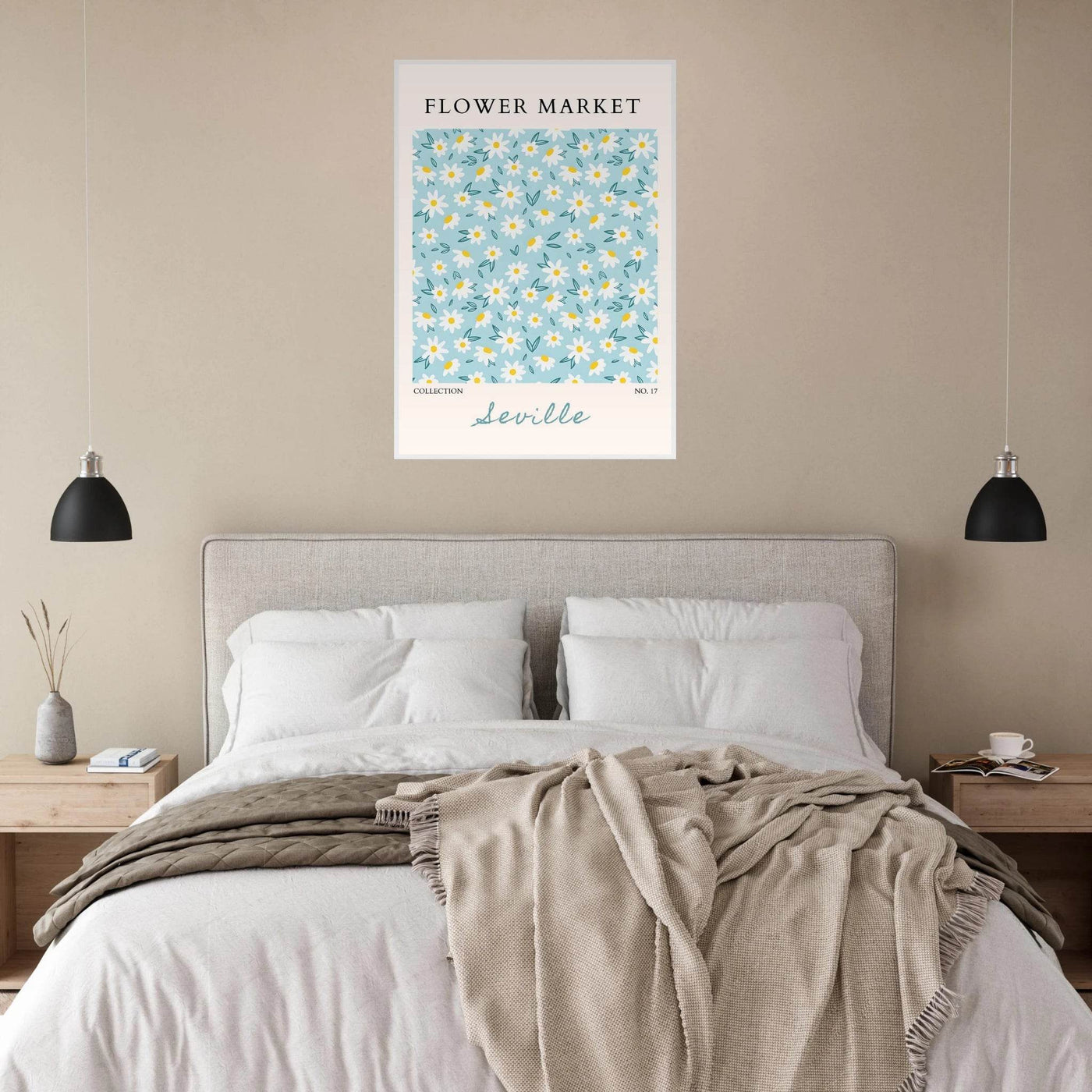 Charming Daisy Field Framed Poster – Pastel Blue & White Floral Art Print | Ready-to-Hang Wall Decor - Vibrantwalls