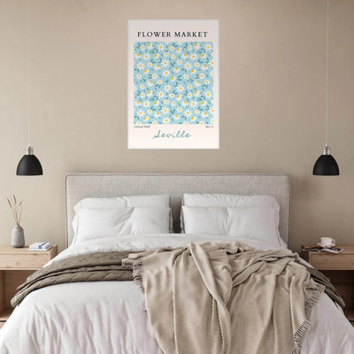 Charming Daisy Field Framed Poster – Pastel Blue & White Floral Art Print | Ready-to-Hang Wall Decor - Vibrantwalls