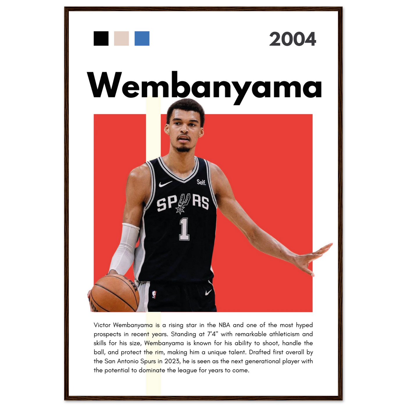 Victor Wembanyama Wemby Spurs Modern Art Print 70x100 cm 28x40″ Dark wood frame Vibrantwalls