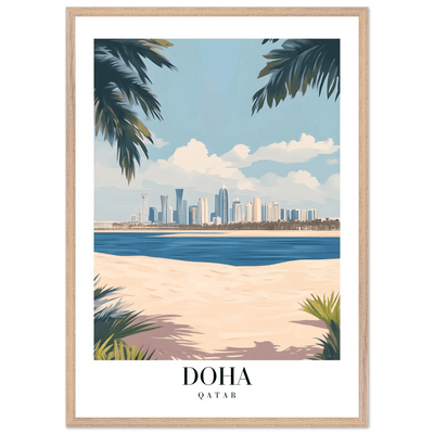 Doha Qatar Skyline Framed Poster – Modern Travel Wall Art with Palm Beach Vibes - Vibrantwalls