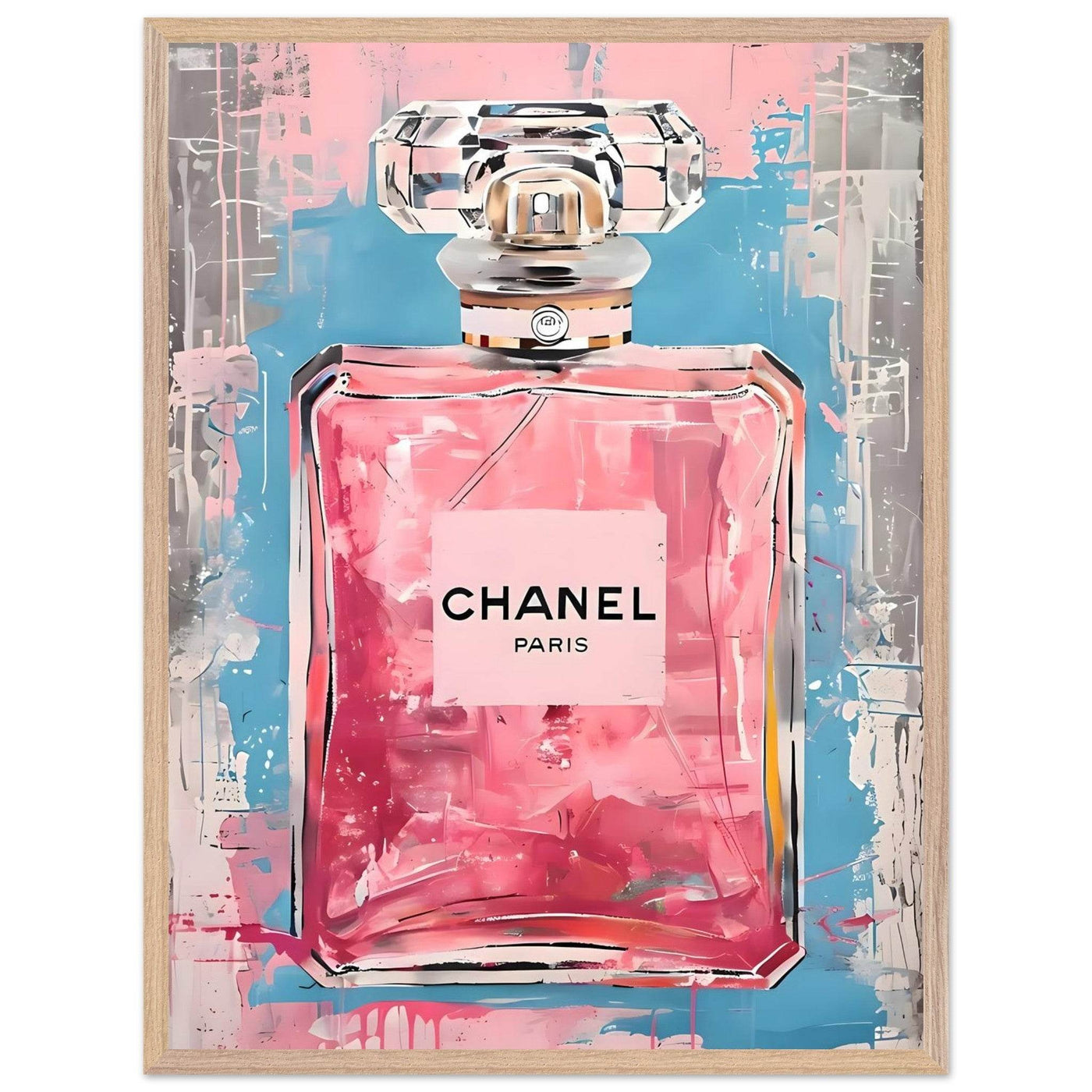Coco Mademoiselle Chanel Art Print - Pink & Blue Pop Art Style Framed Poster - Vibrantwalls