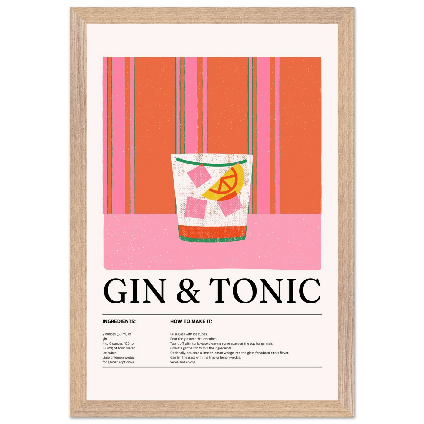 Gin Tonic Cocktail Recipe Minimalist Design Print - Vibrantwalls