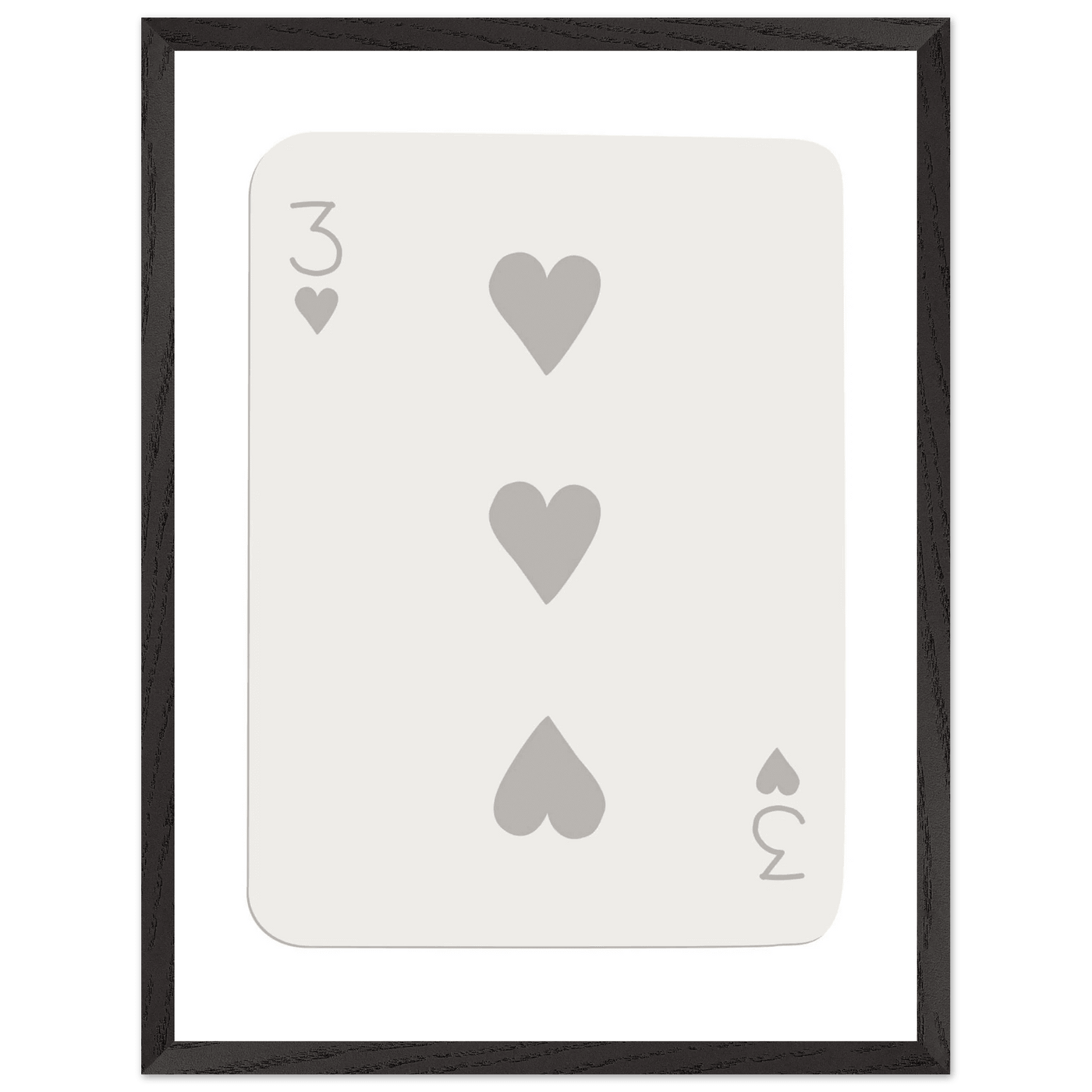 Minimalist Three of Hearts Poker Card Print - Eco-Friendly Framed Wall Art, Matte Finish - Vibrantwalls