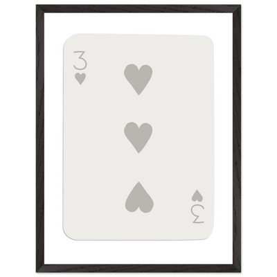Minimalist Three of Hearts Poker Card Print - Eco-Friendly Framed Wall Art, Matte Finish - Vibrantwalls